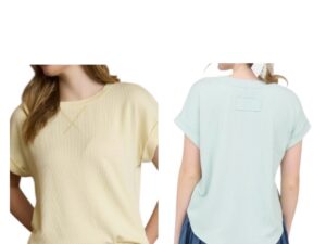 BLUPEPPER CREW NECK RIBBED KNIT SHORT SLEEVE TOP