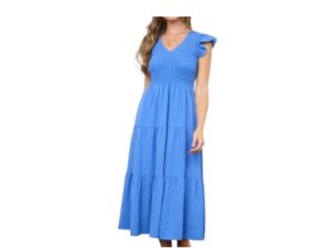 BLUPEPPER SMOCKED V-NECK MIDI DRESS