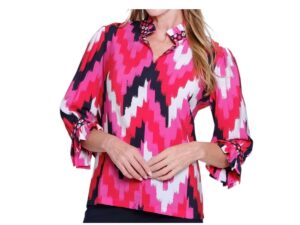 MULTIPLES 3/4 FLOUNCE SLEEVE NOTCH NECK TOP