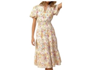 HAPTICS FLORAL SMOCKED WAIST MIDI DRESS