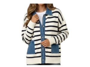 HAPTICS DENIM TRIM STRIPED JACKET