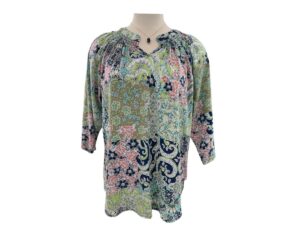 SOUTHERN LADY 3/4 SLEEVE NOTCH NECK PRINT TOP
