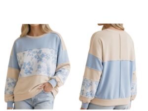 HAPTICS FRENCH TERRY FLORAL COLOR BLOCK TOP