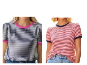 STACCATO COLOR TRIM SHORT SLEEVE STRIPE TOP