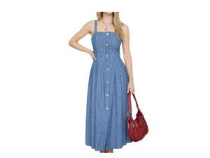 BLUPEPPER DENIM MIDI DRESS WITH GOLD BUTTONS