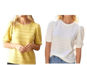 STACCATO HALF BALLOON SLEEVE TEXTURED STRIPE SWEATER