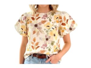 STACCATO SHORT BALLOON SLEEVE FLORAL TOP