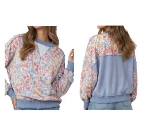 HAPTICS LONG SLEEVE FLORAL FRENCH TERRY TOP