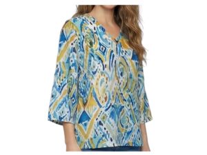 ETHYL V-NECK 3/4 SLEEVE PRINT TOP