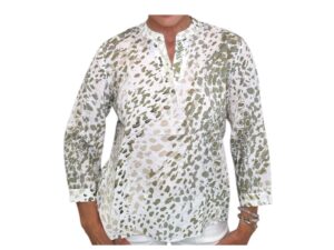 ETHYL NOTCH NECK 3/4 SLEEVE PRINT TOP