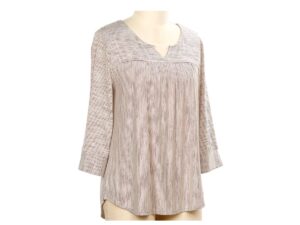 SOUTHERN LADY 3/4 SLEEVE NOTCH NECK STRIPE TOP