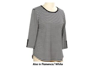 SOUTHERN LADY 3/4 SLEEVE STRIPE ROUND HEM TOP