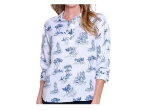 MULTIPLES CHAMBRAY PRINT 1/2 BUTTON FRONT