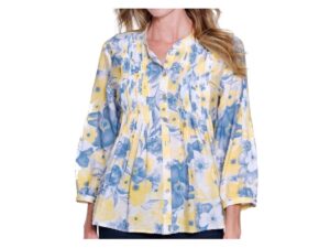 MULTIPLES DAFFODIL FLORAL PLEAT FRONT BLOUSE