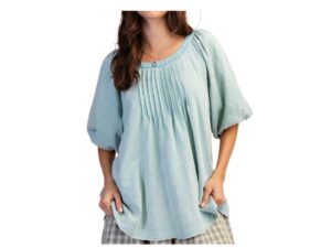 EASEL MINERAL WASH PLEAT FRONT KNIT TOP