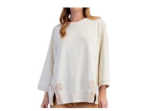 EASEL 3/4 SLEEVE BOW PATCH DETAIL TOP