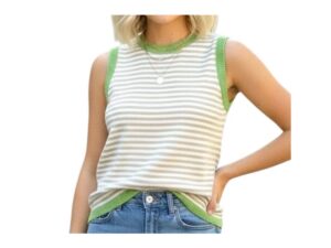 STACCATO CREWNECK STRIPE SLEEVELESS SWEATER