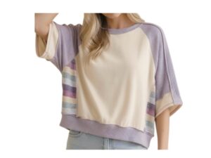 HAPTICS STRIPE/SOLID MIX OVERSIZED SHORT SLEEVE TOP