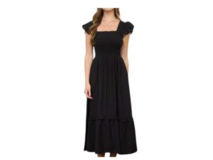 BLUPEPPER SMOCKED RUFFLE SLEEVE MIDI DRESS