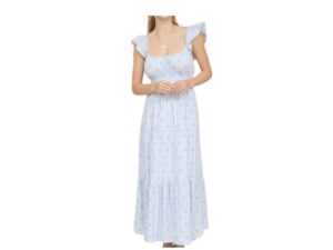 BLUPEPPER STRIPE/FLORAL FLOUNCE SLEEVE MIDI DRESS