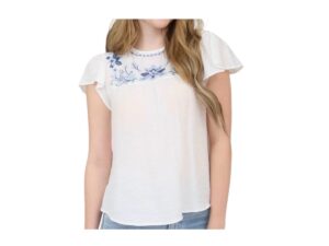 BLUPEPPER FLORAL EMBROIDERED FLOUNCE SLEEVE TOP