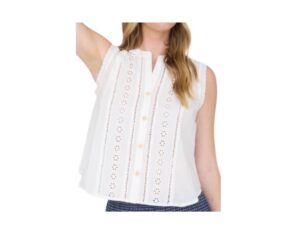BLUPEPPER LACE DETAIL SLEEVELESS BUTTON DOWN TOP