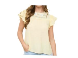 BLUPEPPER FLORAL EMBROIDERED RUFFLE SLEEVE TOP