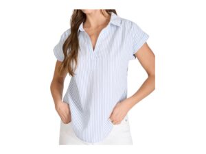 BLUPEPPER VERTICAL STRIPE COLLARED TOP