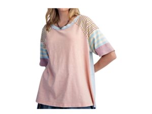 EASEL HALF SLEEVE STRIPE MIX COTTON TOP
