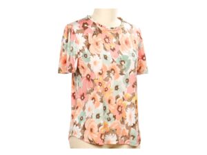 SOUTHERN LADY RUFFLE NECK SHORT SLEEVE FLORAL TOP