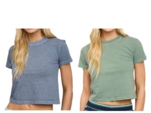 BLUPEPPER WASHED SHORT SLEEVE CROP KNIT TEE