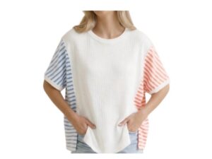 HAPTICS DOLMAN SLEEVE TEXTURED RIB/STRIPE TOP