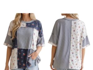 HAPTICS SHORT SLEEVE OVERSIZED PATCHWORK TOP