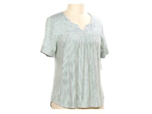 SOUTHERN LADY SHORT SLEEVE NOTCH NECK STRIPE TOP