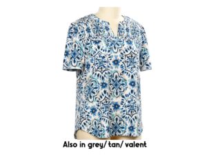 SOUTHERN LADY SHORT SLEEVE SMOCKED FRONT PRINT TOP