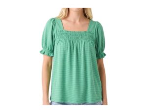 STACCATO SQUARE NECK PUFF SLEEVE STRIPE KNIT TOP