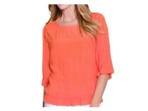 MULTIPLES 3/4 RUFFLE TRIM WOVEN TOP