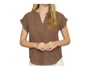 BLUPEPPER TEXTURED WOVEN PATTERN LINE LACE TOP