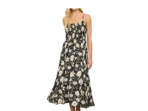 BLUPEPPER FLORAL SMOCKED SPAGHETTI STRAP MIDI