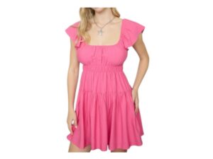 BLUPEPPER SHIRRED FLOUNCE SLEEVE MINI DRESS