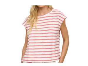 BLUPEPPER SHORT SLEEVE STRIPE ROUND NECK KNIT TOP