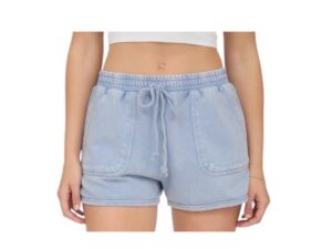 BLUPEPPER ACID WASH DRAWSTRING KNIT SHORTS