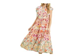 UMGEE MIXED FLORAL BOHO TIERED MIDI