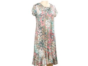 SOUTHERN LADY SHORT SLEEVE CORAL/TAN FLORAL DRESS