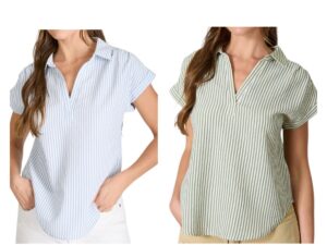 BLUPEPPER VERTICAL STRIPE COLLARED TOP
