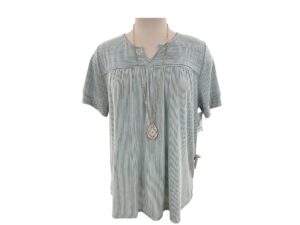 SOUTHERN LADY SHORT SLEEVE NOTCH NECK STRIPE TOP