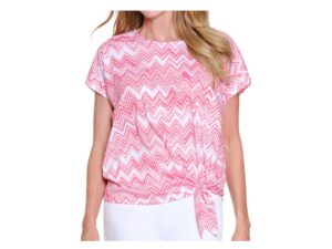 MULTIPLES SHORT SLEEVE CHEVRON PRINT KNIT TOP
