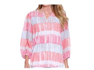 MULTIPLES NOTCH NECK EMBROIDERED 3/4 SLEEVE TOP
