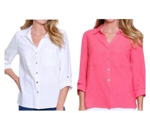 MULTIPLES TAB SLEEVE BUTTON FRONT SHIRT