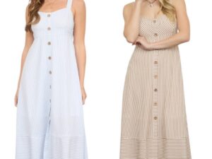 BLUPEPPER STRIPE SWEETHEART BUTTON DOWN MIDI